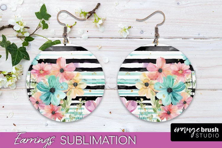 Watercolor Flowers Earrings, Pink Floral Earring Sublimation