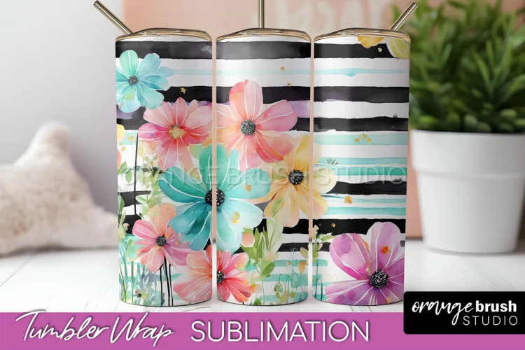 Floral Tumbler Wrap - Pink Flowers Watercolor Tumbler PNG