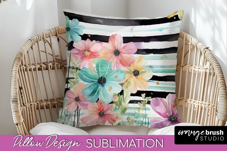 Watercolor Flowers Pillow Cover - Summer Pillow Sublimation