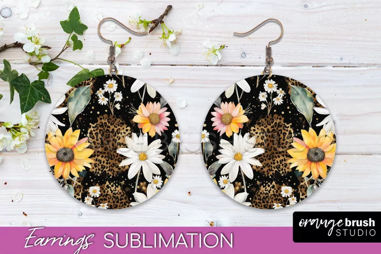 Watercolor Flowers Earrings, Pink Floral Earring Sublimation