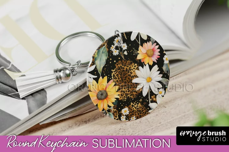 Pink Flowers Keychain, Floral Keychain Sublimation Design