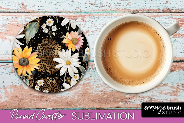 Watercolor Flowers Round Coaster - Floral Pink Sublimation