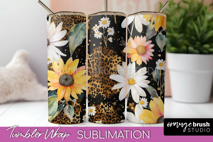 Floral Tumbler Wrap - Pink Flowers Watercolor Tumbler PNG