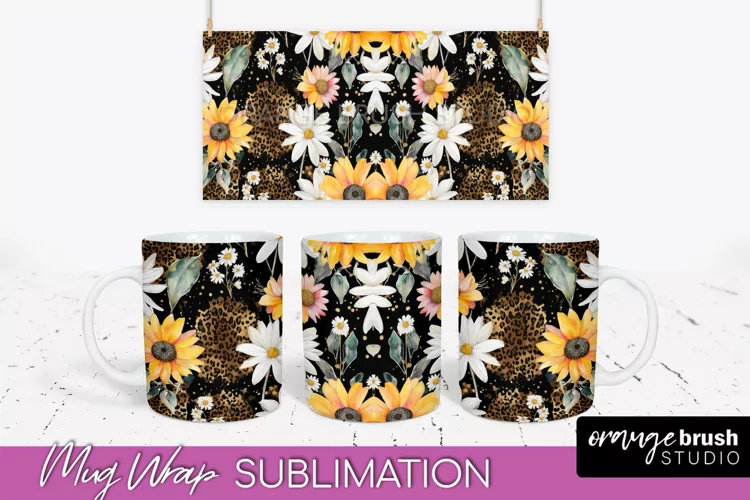 Pink Watercolor Flowers Mug Wrap - Floral Mug Sublimation