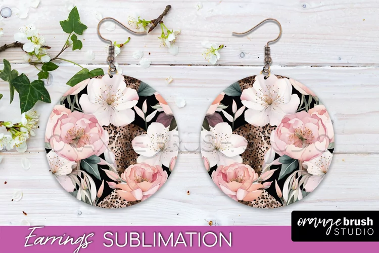 Watercolor Flowers Earrings, Pink Floral Earring Sublimation