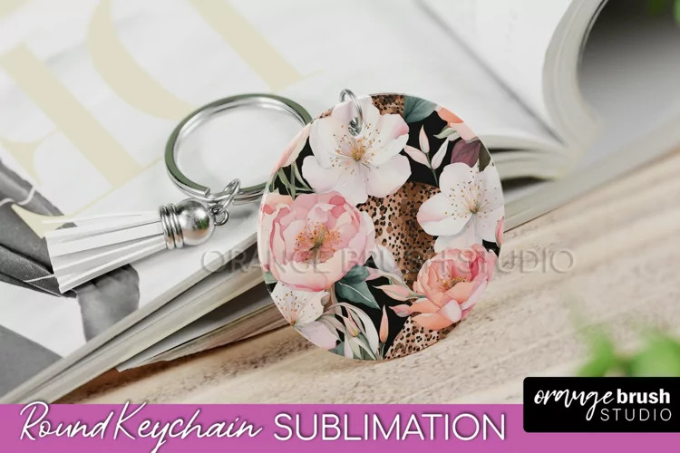 Pink Flowers Keychain, Floral Keychain Sublimation Design