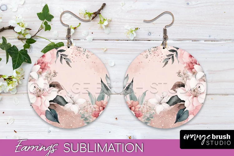 Watercolor Flowers Earrings, Pink Floral Earring Sublimation