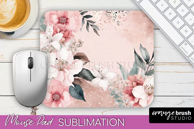 Floral Mouse Pad PNG - Pink Flowers Mousepad Sublimation