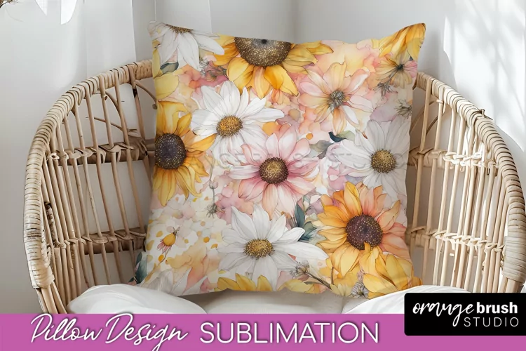 Watercolor Flowers Pillow Cover - Summer Pillow Sublimation