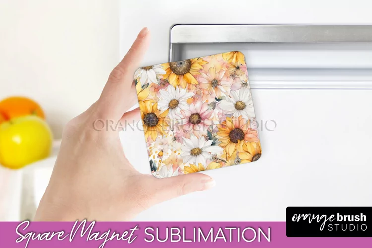 Pink Flowers Magnet Sublimation - Watercolor Magnet Design