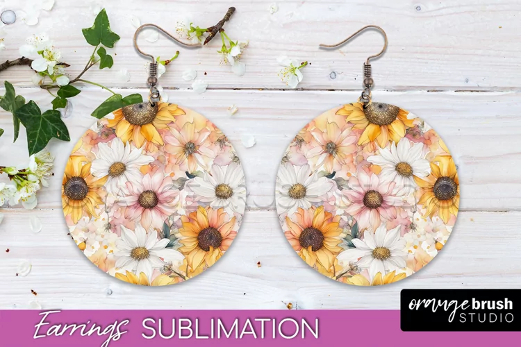 Watercolor Flowers Earrings, Pink Floral Earring Sublimation