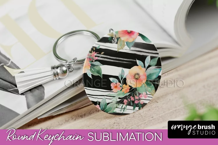 Pink Flowers Keychain, Floral Keychain Sublimation Design