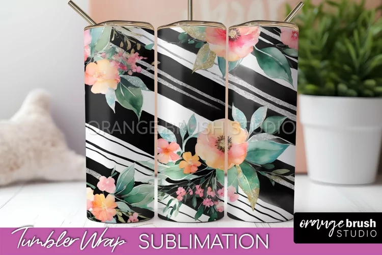 Floral Tumbler Wrap - Pink Flowers Watercolor Tumbler PNG