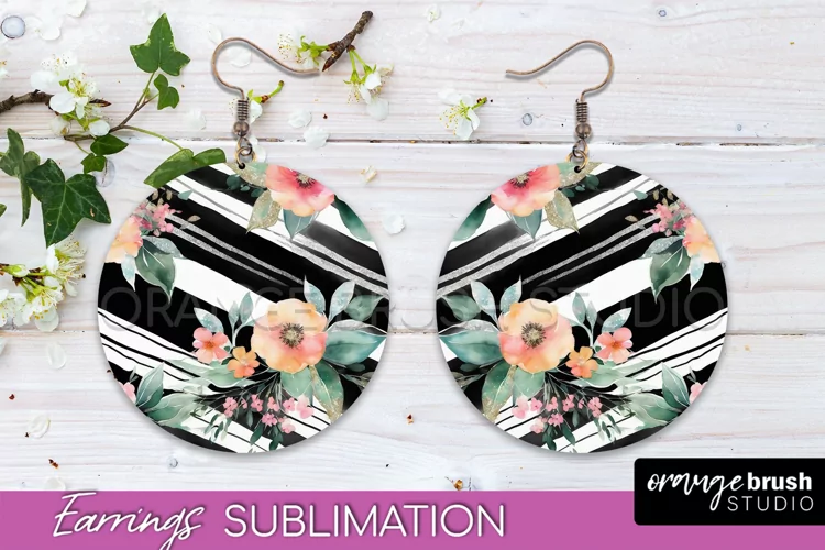 Watercolor Flowers Earrings, Pink Floral Earring Sublimation