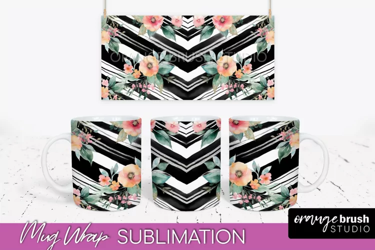 Pink Watercolor Flowers Mug Wrap - Floral Mug Sublimation