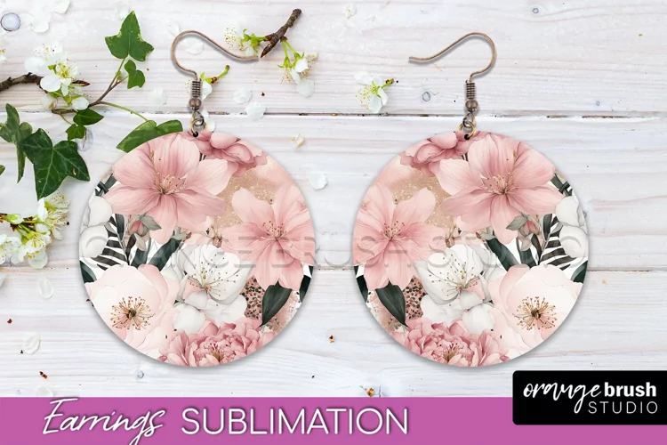 Watercolor Flowers Earrings, Pink Floral Earring Sublimation