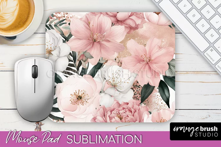 Floral Mouse Pad PNG - Pink Flowers Mousepad Sublimation