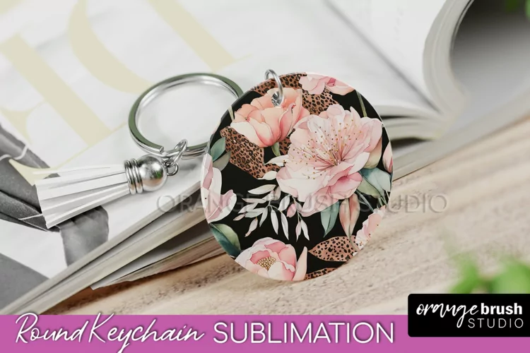 Pink Flowers Keychain, Floral Keychain Sublimation Design