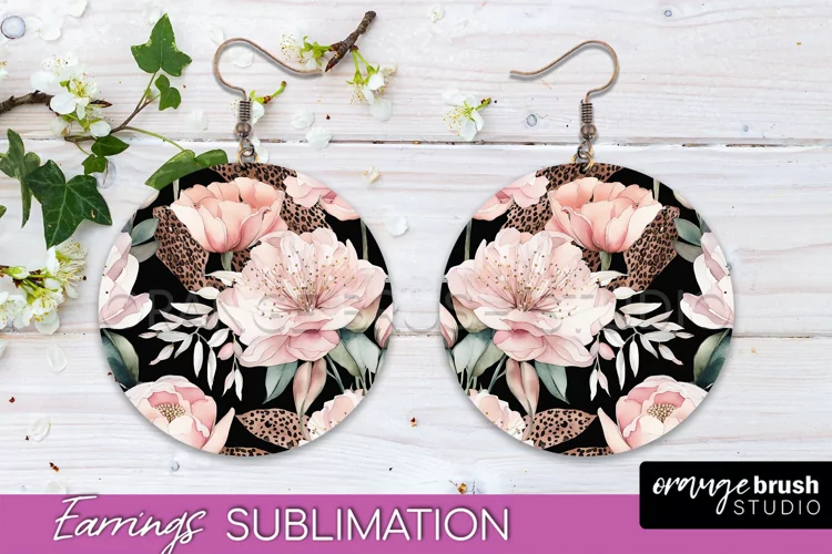 Watercolor Flowers Earrings, Pink Floral Earring Sublimation