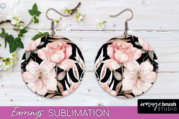 Watercolor Flowers Earrings, Pink Floral Earring Sublimation
