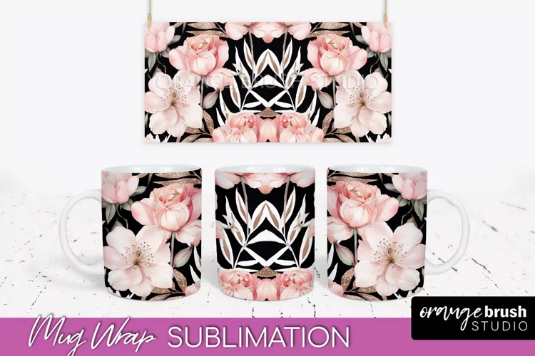Pink Watercolor Flowers Mug Wrap - Floral Mug Sublimation