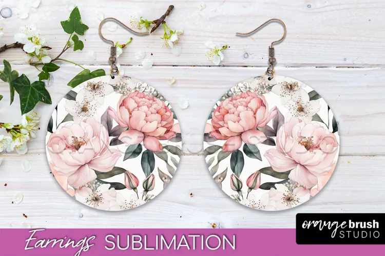 Watercolor Flowers Earrings, Pink Floral Earring Sublimation