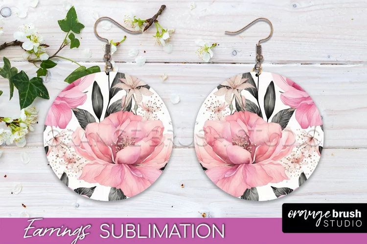 Watercolor Flowers Earrings, Pink Floral Earring Sublimation