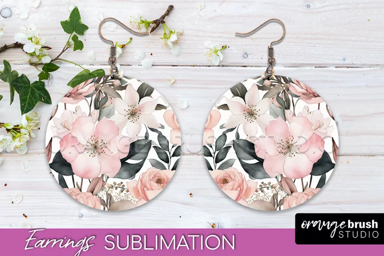 Watercolor Flowers Earrings, Pink Floral Earring Sublimation