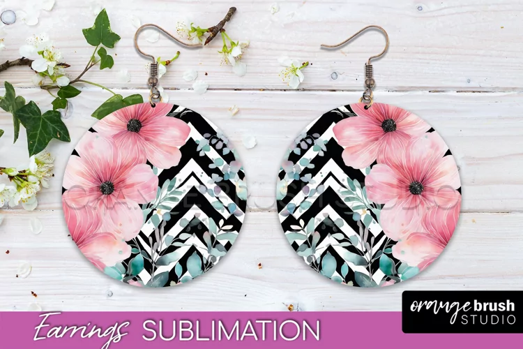 Watercolor Flowers Earrings, Pink Floral Earring Sublimation
