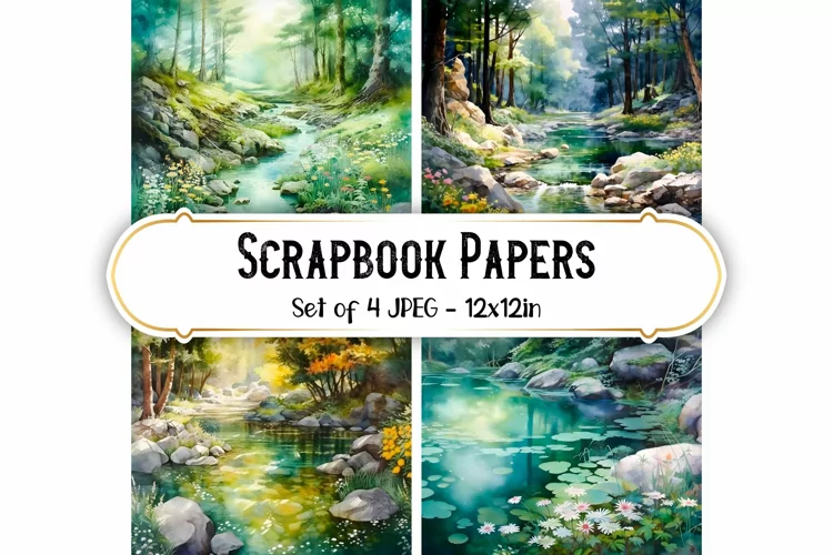 4 Watercolor Forest Backgrounds | Scrapbook papers