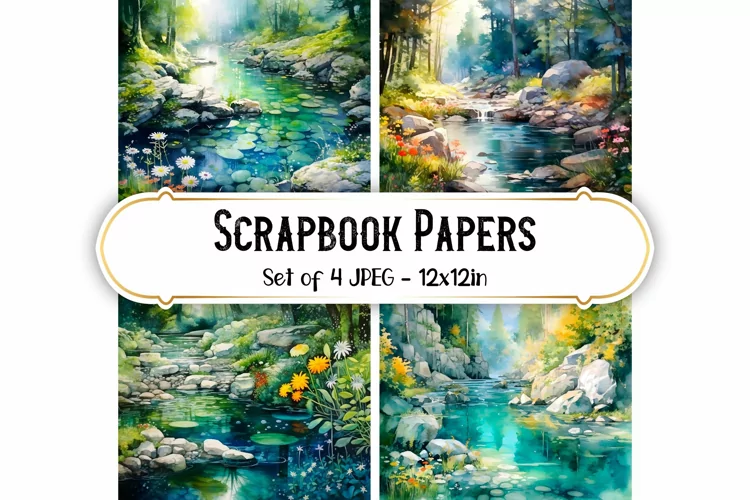 4 Watercolor Forest Backgrounds | Scrapbook papers