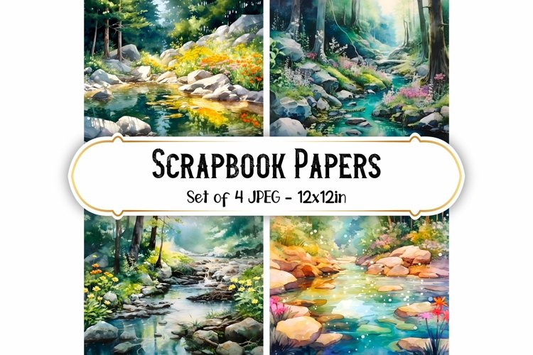 4 Watercolor Forest Backgrounds | Scrapbook papers