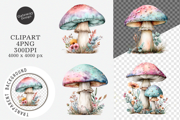 Watercolor mushroom clipart