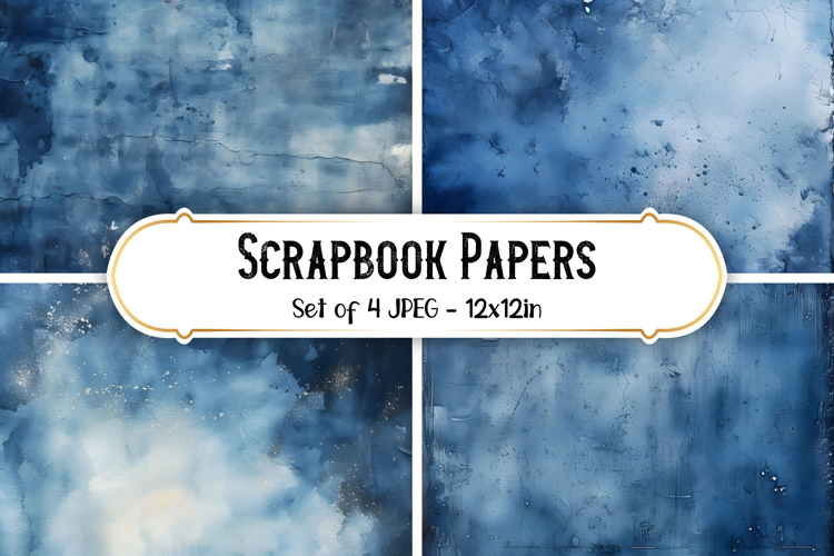 4 Watercolor Navy Blue Scrapbook Paper Backgrounds