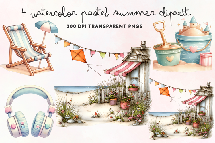 Watercolor Pastel Summer Clipart PNG