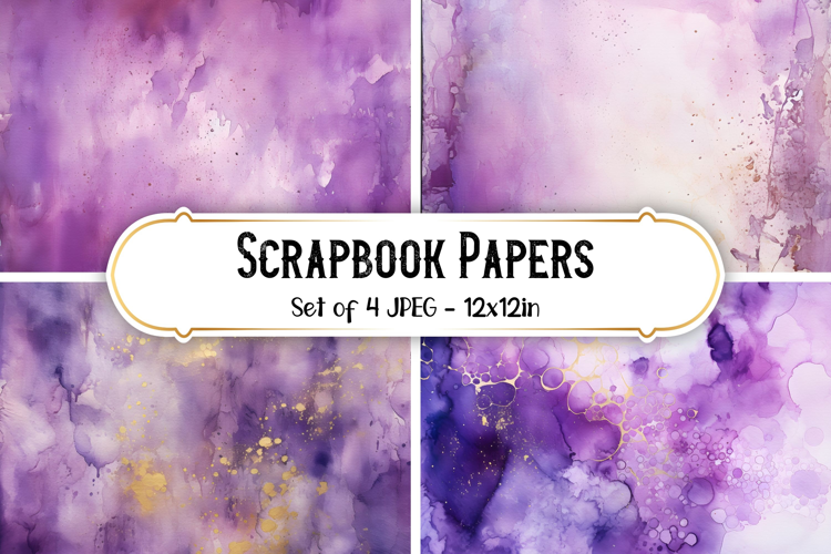 4 Watercolor Purple Scrapbook Paper Backgrounds