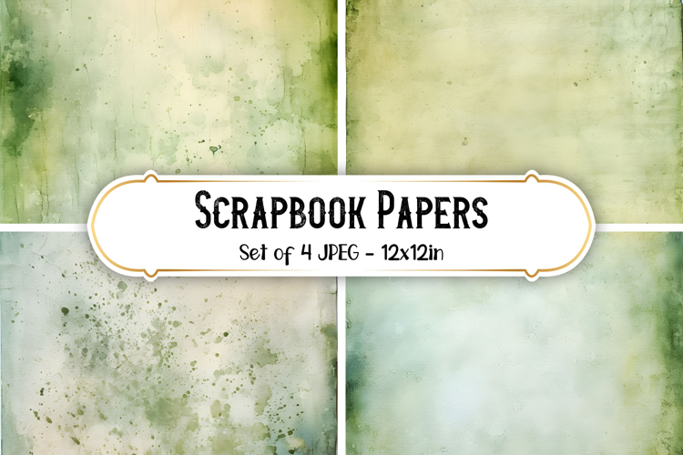 4 Watercolor Sage Green Scrapbook Paper Backgrounds