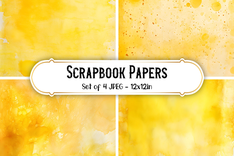 4 Watercolor Sunny Yellow Scrapbook Paper Backgrounds
