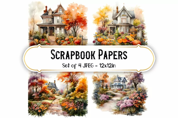 4 Watercolor Victorian Garden Backgrounds | Scrapbook papers