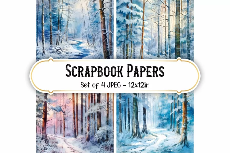 4 Watercolor Winter Forest Backgrounds | Scrapbook papers