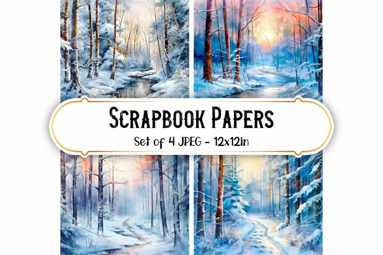 4 Watercolor Winter Forest Backgrounds | Scrapbook papers