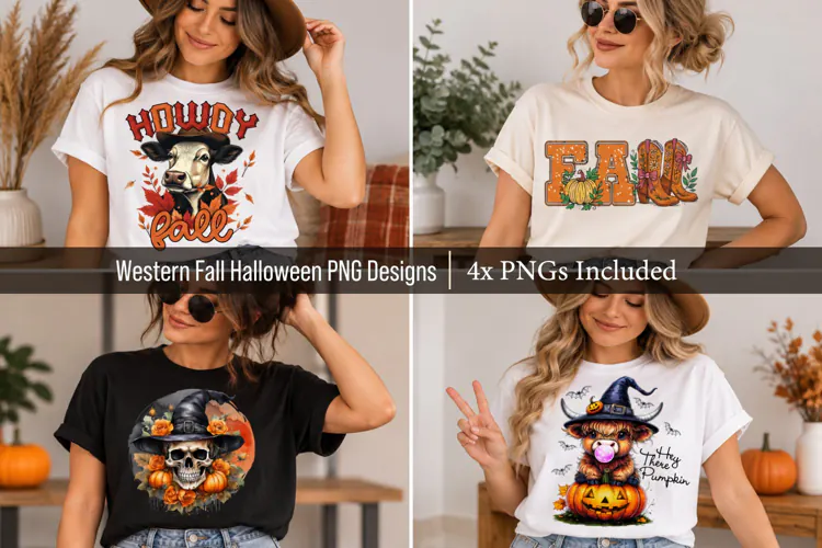 4x Western Fall & Halloween PNG Designs