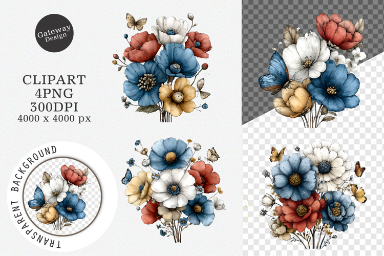 Whimsical Butterfly Flower Clipart