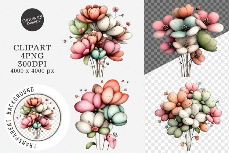 Whimsical Spring Flowres Clipart,Whimsical Spring Flowres