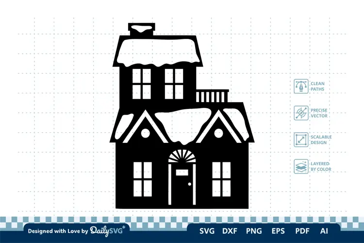 Winter House SVG | Cozy Snowy Cabin Cut File