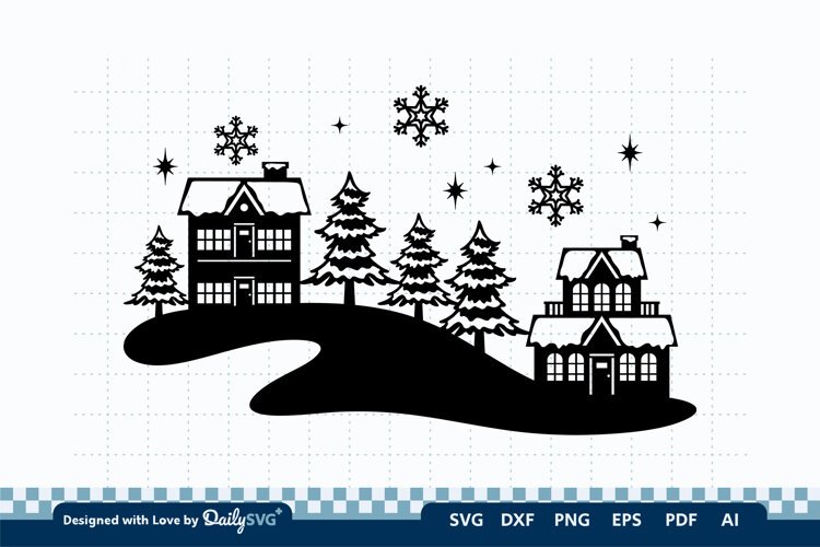 Winter Village Decal SVG | Snowy Christmas Scene Cut File example image 1