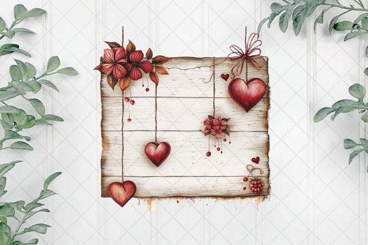 Wooden Flowers And Hearts Sublimation example image 1