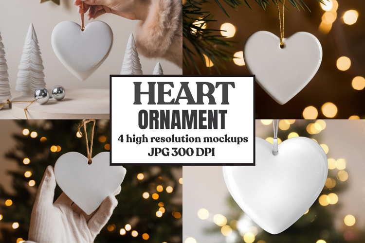 Romantic Christmas Ceramic Heart Ornament Mockup | Holiday