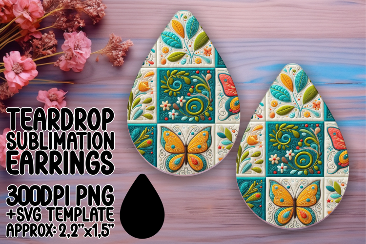Sophisticated Teardrop Earrings Sublimation PNG , Patchwork
