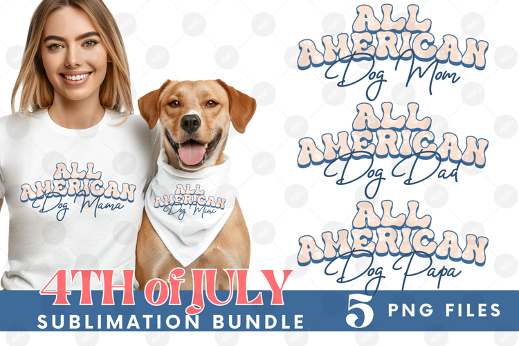American Dog Mama Papa 4th of July USA Paw DTF PNG Bundle